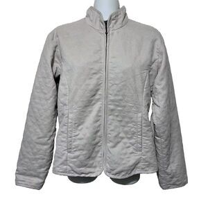 Vintage Columbia Jacket Womens Small Taupe Full Zip Quilted Faux Suede Pockets